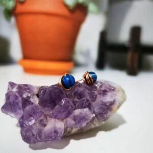 Crystal Stud Wrapped Earrings - Blue Striped Agate
